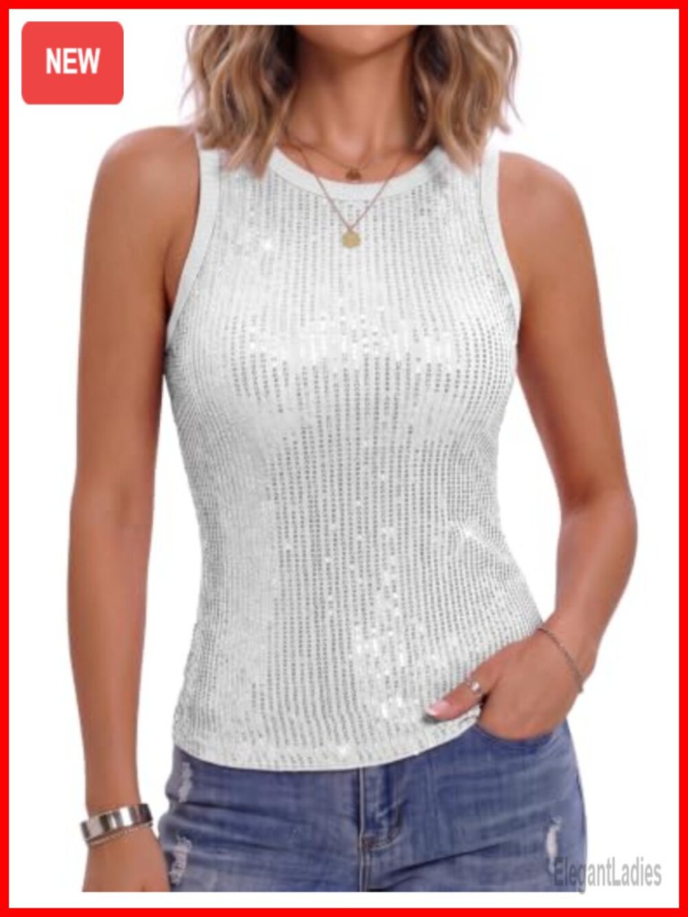 Sequin Tank Top Sleeveless Sparkly Y2K Concert Party Blouse